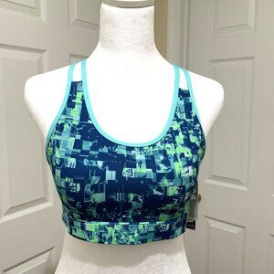 NWT Under Armour Youth XL Sports Bra Blue/Green Abstract Print